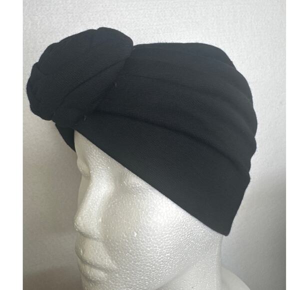 1960s Black Knit Turban Hat Rosette Detail main image 16